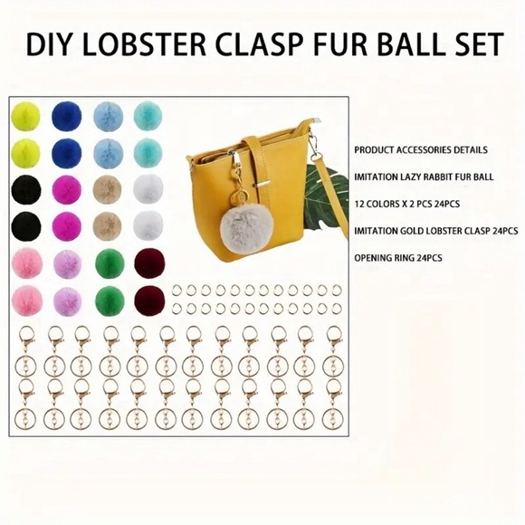 957 ❤️ 6 Pack Faux Fur Pom Pom Keychain Kit Cute Soft Bag Purse Backpack Charms - Picture 6 of 6
